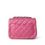 19C Pink Lambskin Quilted Mini Square Flap Silver Hardware - Image 6