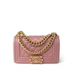 20A Metallic Pink Calfskin Quilted Small Boy Bag Aged Gold Hardware