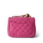 20S Pink Lambskin Quilted Pearl Crush Mini Aged Gold Hardware - Image 3