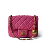 20S Pink Lambskin Quilted Pearl Crush Mini Aged Gold Hardware - Image 9