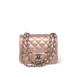 21K Mini Pink Iridescent Square Lambskin Quilted Classic Flap SHW - Image 2