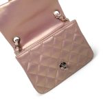21K Mini Pink Iridescent Square Lambskin Quilted Classic Flap SHW - Image 6