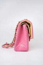 21P Pink Lambskin Quilted Classic Flap Small Yellow Interior / Rainbow Hardware - Image 3