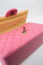 21P Pink Lambskin Quilted Classic Flap Small Yellow Interior / Rainbow Hardware - Image 4