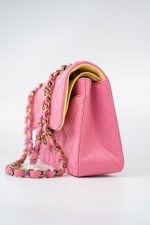 21P Pink Lambskin Quilted Classic Flap Small Yellow Interior / Rainbow Hardware - Image 8