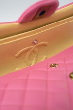 21P Pink Lambskin Quilted Classic Flap Small Yellow Interior / Rainbow Hardware - Image 10
