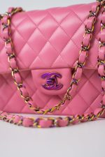 21P Pink Lambskin Quilted Classic Flap Small Yellow Interior / Rainbow Hardware - Image 12