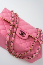 21P Pink Lambskin Quilted Classic Flap Small Yellow Interior / Rainbow Hardware - Image 13