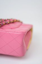 21P Pink Lambskin Quilted Classic Flap Small Yellow Interior / Rainbow Hardware - Image 15