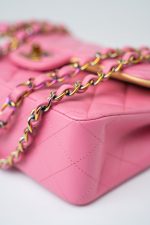 21P Pink Lambskin Quilted Classic Flap Small Yellow Interior / Rainbow Hardware - Image 17