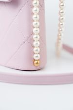21S Light Pink / Rose Clair Calfskin Quilted All About Pearls Small Hobo Bag - Image 14