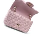 21S Pink White Tweed Quilted Mini Rectangular Flap Light Gold Hardware - Image 4