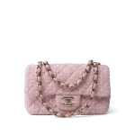 21S Pink White Tweed Quilted Mini Rectangular Flap Light Gold Hardware - Image 2