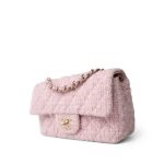 21S Pink White Tweed Quilted Mini Rectangular Flap Light Gold Hardware - Image 3