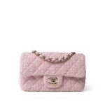 21S Pink White Tweed Quilted Mini Rectangular Flap Light Gold Hardware
