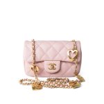 22B Light Pink Lambskin Quilted Mini Heart Charms Flap Antique Gold Hardware - Image 2