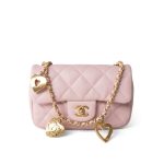 22B Light Pink Lambskin Quilted Mini Heart Charms Flap Antique Gold Hardware - Image 14
