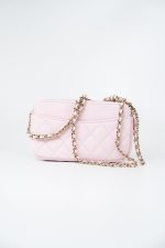 22P Light Pink Caviar Quilted Flap Phone Holder with Classic Chain LGHW - Image 4