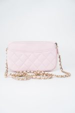 22P Light Pink Caviar Quilted Flap Phone Holder with Classic Chain LGHW - Image 6
