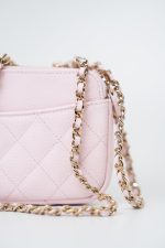 22P Light Pink Caviar Quilted Flap Phone Holder with Classic Chain LGHW - Image 9