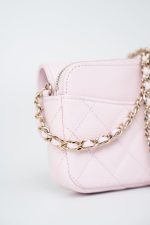 22P Light Pink Caviar Quilted Flap Phone Holder with Classic Chain LGHW - Image 8