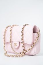 22P Light Pink Caviar Quilted Flap Phone Holder with Classic Chain LGHW - Image 15