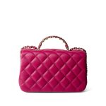 23A Dark Pink Lambskin Quilted Mini Flap Bag with Jeweled Top Handle Light Gold Hardware - Image 10