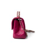 23A Dark Pink Lambskin Quilted Mini Flap Bag with Jeweled Top Handle Light Gold Hardware - Image 5