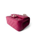 23A Dark Pink Lambskin Quilted Mini Flap Bag with Jeweled Top Handle Light Gold Hardware - Image 14