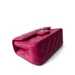 23A Dark Pink Lambskin Quilted Mini Flap Bag with Jeweled Top Handle Light Gold Hardware - Image 11