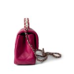 23A Dark Pink Lambskin Quilted Mini Flap Bag with Jeweled Top Handle Light Gold Hardware - Image 3