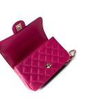 23A Dark Pink Lambskin Quilted Mini Flap Bag with Jeweled Top Handle Light Gold Hardware - Image 12