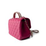 23A Dark Pink Lambskin Quilted Mini Flap Bag with Jeweled Top Handle Light Gold Hardware - Image 7