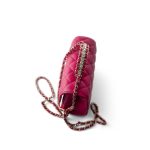23A Dark Pink Lambskin Quilted Mini Flap Bag with Jeweled Top Handle Light Gold Hardware - Image 16