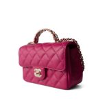 23A Dark Pink Lambskin Quilted Mini Flap Bag with Jeweled Top Handle Light Gold Hardware - Image 2