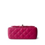 23A Dark Pink Lambskin Quilted Mini Flap Bag with Jeweled Top Handle Light Gold Hardware - Image 13