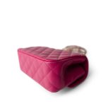 23A Dark Pink Lambskin Quilted Mini Flap Bag with Jeweled Top Handle Light Gold Hardware - Image 8
