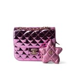 24C Shiny Pink Calfskin Quilted Flap Bag & Coin Purse - Image 2