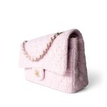 21S Pink Tweed Quilted Classic Flap Medium Light Gold Hardware - Image 11