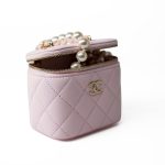 Light Pink Lambskin Quilted Mini Vanity Case With Pearl Chain - Image 2