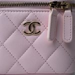 Light Pink Lambskin Quilted Mini Vanity Case With Pearl Chain - Image 3