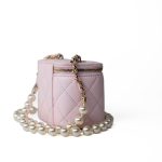 Light Pink Lambskin Quilted Mini Vanity Case With Pearl Chain - Image 8