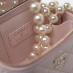 Light Pink Lambskin Quilted Mini Vanity Case With Pearl Chain - Image 12