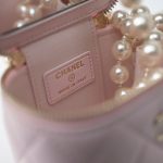 Light Pink Lambskin Quilted Mini Vanity Case With Pearl Chain - Image 7