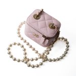 Light Pink Lambskin Quilted Mini Vanity Case With Pearl Chain - Image 6