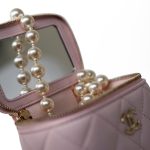 Light Pink Lambskin Quilted Mini Vanity Case With Pearl Chain - Image 5