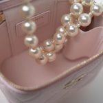 Light Pink Lambskin Quilted Mini Vanity Case With Pearl Chain - Image 10