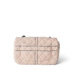 Light Pink Tweed Quilted Mini Rectangular Single Flap Black Metal Hardware - Image 3