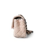 Light Pink Tweed Quilted Mini Rectangular Single Flap Black Metal Hardware - Image 2