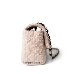 Light Pink Tweed Quilted Mini Rectangular Single Flap Black Metal Hardware - Image 4